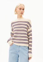 Armedangels Damen Pullover Merinaa Stripes Knit oatmilk-velvet red-soft blue