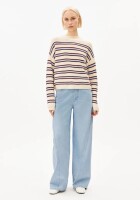Armedangels Damen Pullover Merinaa Stripes Knit oatmilk-velvet red-soft blue