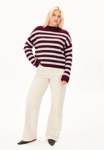 Armedangels Damen Pullover Merinaa Stripes Knit velvet red-soft-blue-oatmilk