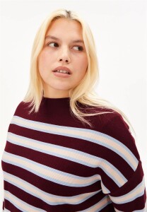 Armedangels Damen Pullover Merinaa Stripes Knit velvet red-soft-blue-oatmilk