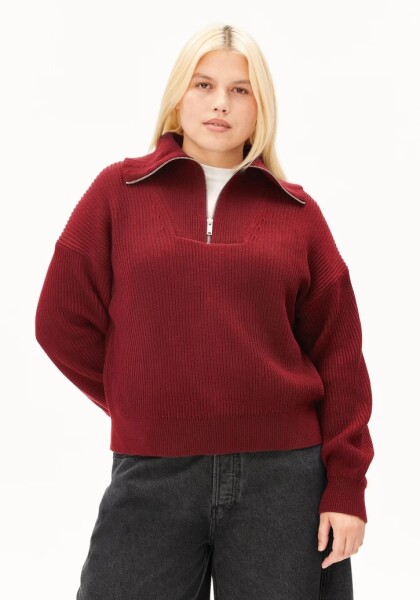 Armedangels Damen Pullover Troyer Vanisé velvet red-light velvet red