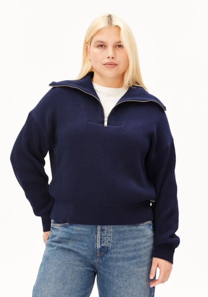 Armedangels Damen Pullover Troyer Vanisé tinted navy-light tinted navy