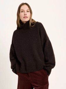 Lanius Damen Pullover Oversize GOTS bitter chocolate tweed