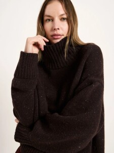Lanius Damen Pullover Oversize GOTS bitter chocolate tweed
