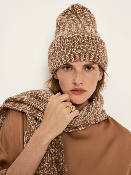 Lanius Damen Mütze Strickmütze GOTS brown / off white