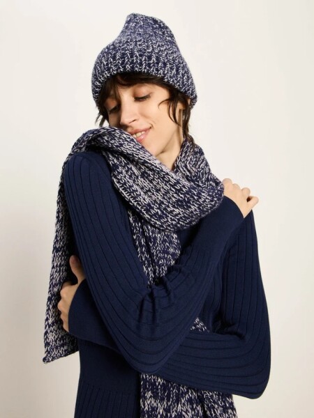 Lanius Damen Mütze Strickmütze GOTS purple blue melange / off white