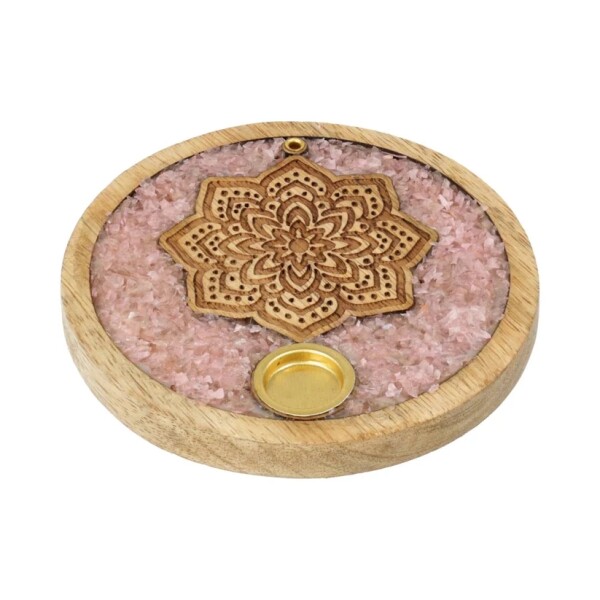 Phoenix Import Räucherstäbchen- und Kegelhalter 78451 Mandala aus Rosenquarz und Mangoholz