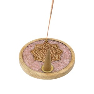 Phoenix Import Räucherstäbchen- und Kegelhalter 78451 Mandala aus Rosenquarz und Mangoholz