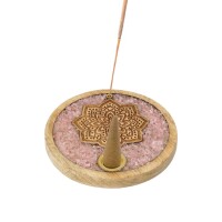 Phoenix Import Räucherstäbchen- und Kegelhalter 78451 Mandala aus Rosenquarz und Mangoholz