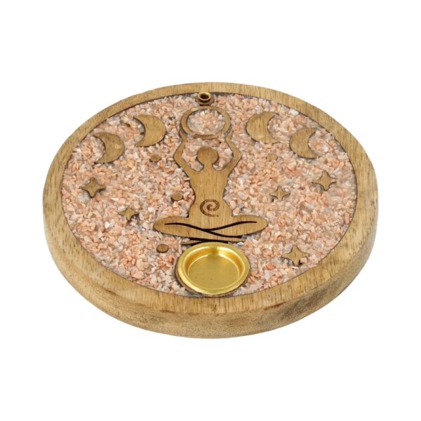 Phoenix Import Räucherstäbchen- und Kegelhalter 78452 Göttinnen-Mondphasen aus rosa Mondstein und Mangoholz