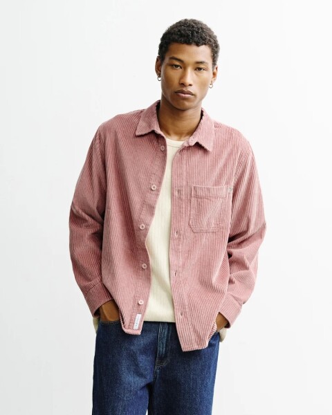 Rotholz Herren Hemd Cord Casual Washed Pink