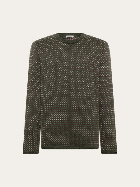 KnowledgeCotton Herren Pullover 1080081 Jacquard Crew Neck Green