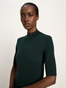 Lanius Damen Longsleeve Halbarmshirt GOTS aus Merino-Wolle forest