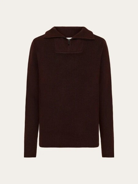 KnowledgeCotton Herren Pullover 1080046 merino half zip chocolate torte