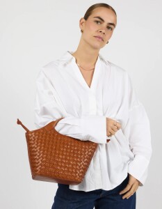 O My Bag Handtasche Mara Midi Cognac Woven Classic