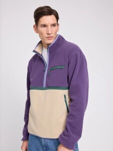 Mazine Herren Jacke Color Block Fleece Half-Zip purple indigo/light taupe