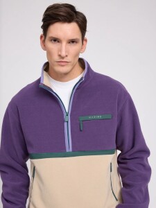 Mazine Herren Jacke Color Block Fleece Half-Zip purple indigo/light taupe