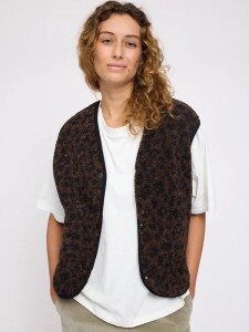 Mazine Damen Weste Printed Teddy-Fleece Vest chocolate brown/printed