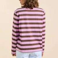 popeia Damen Sweater Langarmshirt Gestreift aus Bio-Baumwolle in braun/pink