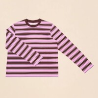 popeia Damen Sweater Langarmshirt Gestreift aus Bio-Baumwolle in braun/pink