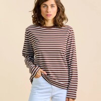 popeia Damen Sweater Langarmshirt Gestreift aus Bio-Baumwolle in braun/off-white