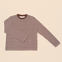 popeia Damen Sweater Langarmshirt Gestreift aus Bio-Baumwolle in braun/off-white