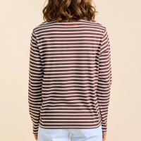 popeia Damen Sweater Langarmshirt Gestreift aus Bio-Baumwolle in braun/off-white