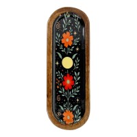 Phoenix Import Räucherhalter/Schälchen Mangoholz Blumenmotiv schwarz