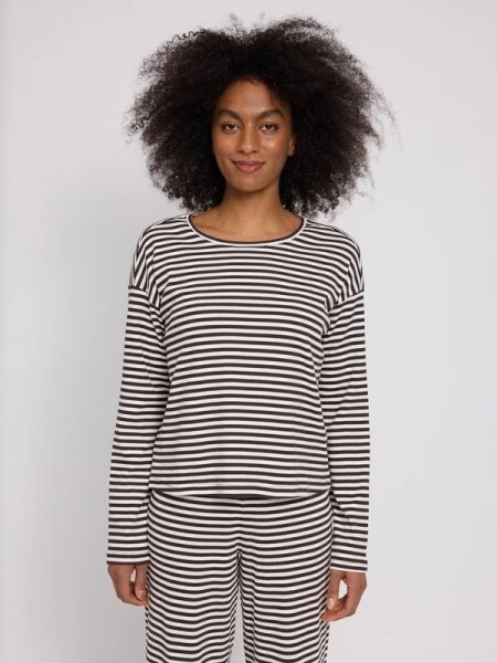 Mazine Damen Longsleeve Striped Rib Jersey black coffee/offwhite