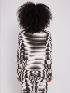 Mazine Damen Longsleeve Striped Rib Jersey black coffee/offwhite