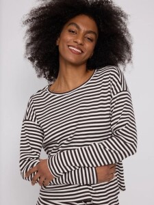 Mazine Damen Longsleeve Striped Rib Jersey black coffee/offwhite