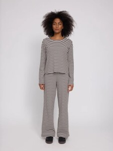 Mazine Damen Longsleeve Striped Rib Jersey black coffee/offwhite