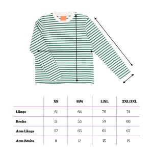 popeia Damen Sweater Langarmshirt Gestreift aus Bio-Baumwolle in grün/off-white