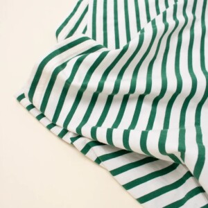 popeia Damen Sweater Langarmshirt Gestreift aus Bio-Baumwolle in grün/off-white