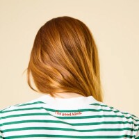 popeia Damen Sweater Langarmshirt Gestreift aus Bio-Baumwolle in grün/off-white