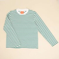 popeia Damen Sweater Langarmshirt Gestreift aus Bio-Baumwolle in grün/off-white