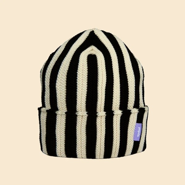 popeia Damen Mütze Special Beanie Merino Schwarz/weiß