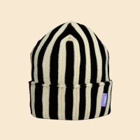 popeia Damen Mütze Special Beanie Merino Schwarz/weiß