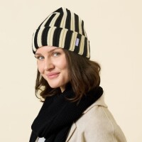 popeia Damen Mütze Special Beanie Merino Schwarz/weiß