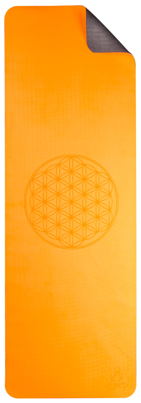 Berk Yogamatte TPE ecofriendly – orange/grau 6mm zweischichtig mit Blume des Lebens